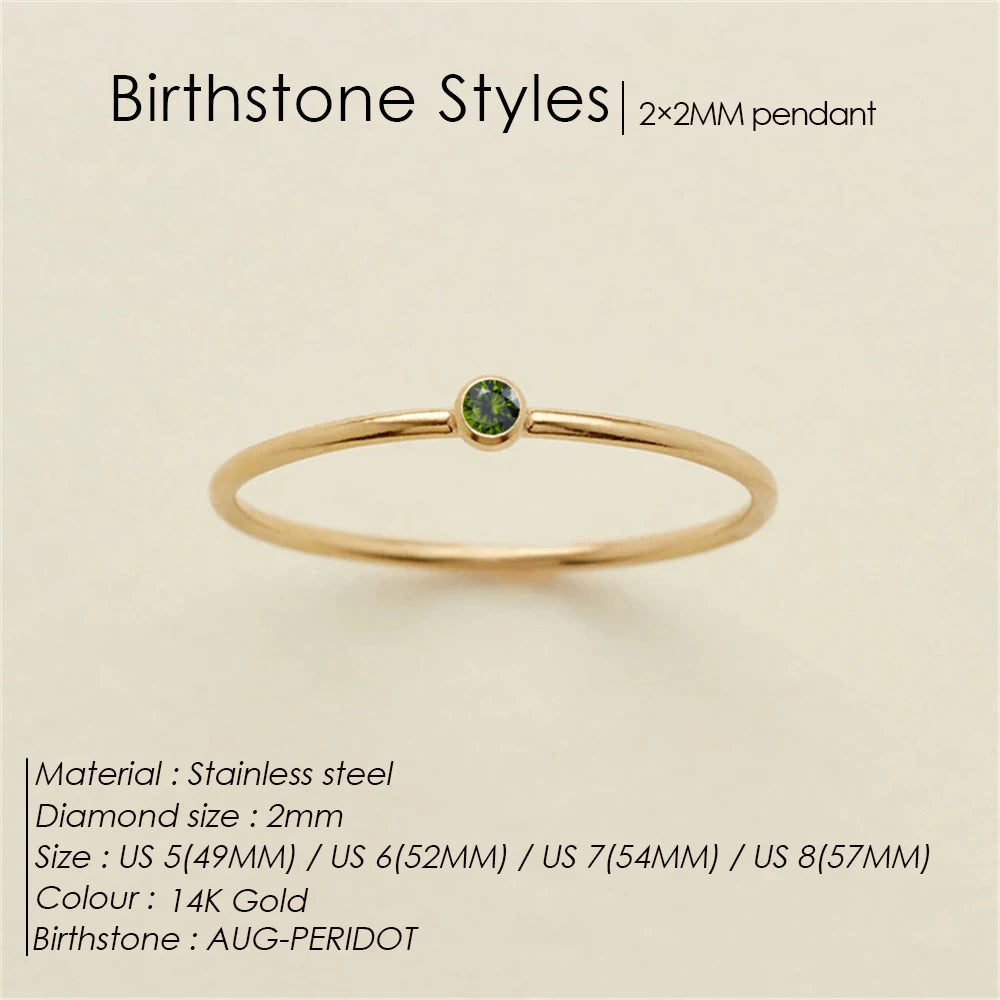 Emanco Stainless Steel Birthstone Ring Gold Color Simple Fashion Style for Women Festival Party Gift
