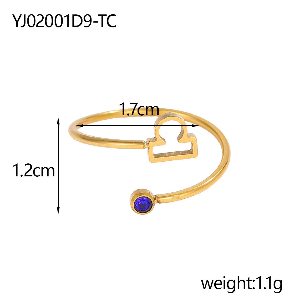 Gold Plated 12 Zodiac Sign Birthstone Adjustable Open Rings Horoscope for Women Jewelry Stainless Steel Rings