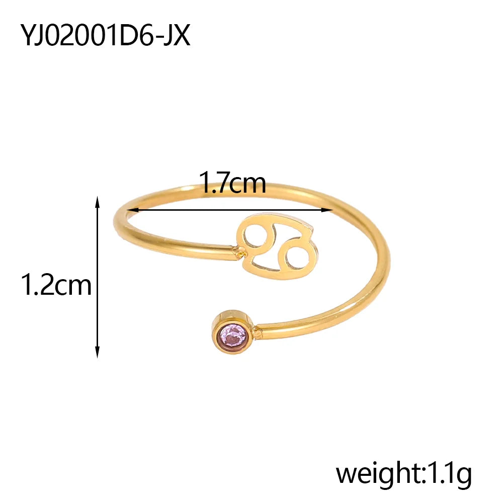 Gold Plated 12 Zodiac Sign Birthstone Adjustable Open Rings Horoscope for Women Jewelry Stainless Steel Rings