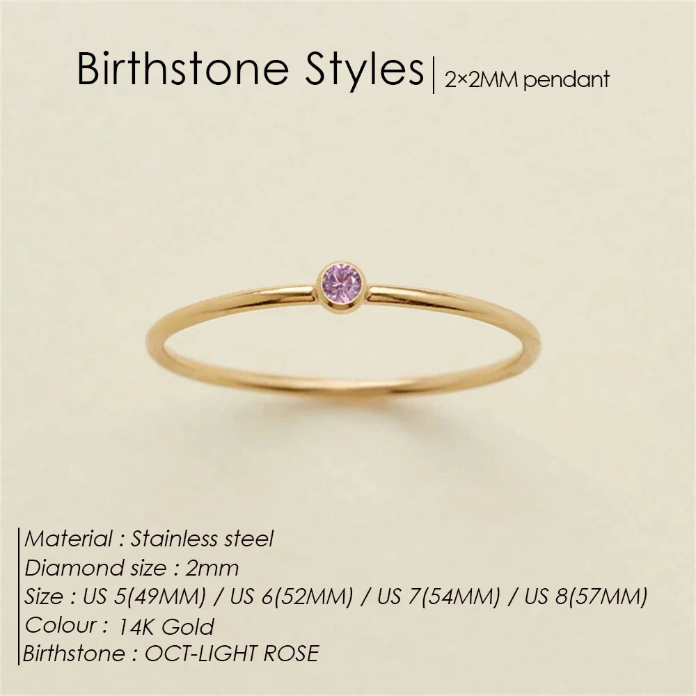 Emanco Stainless Steel Birthstone Ring Gold Color Simple Fashion Style for Women Festival Party Gift