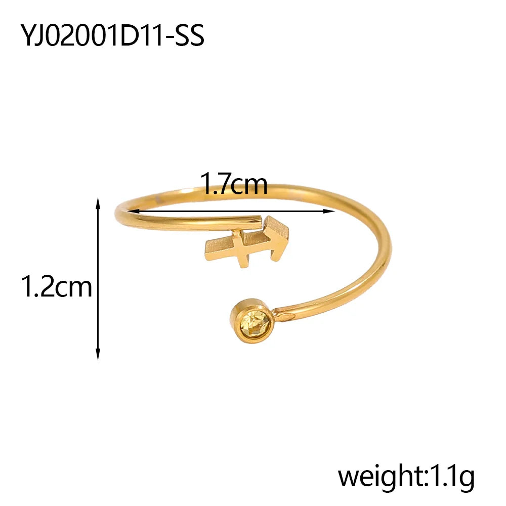 Gold Plated 12 Zodiac Sign Birthstone Adjustable Open Rings Horoscope for Women Jewelry Stainless Steel Rings