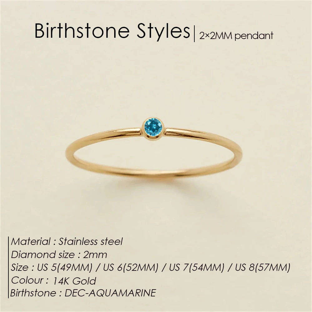 Emanco Stainless Steel Birthstone Ring Gold Color Simple Fashion Style for Women Festival Party Gift