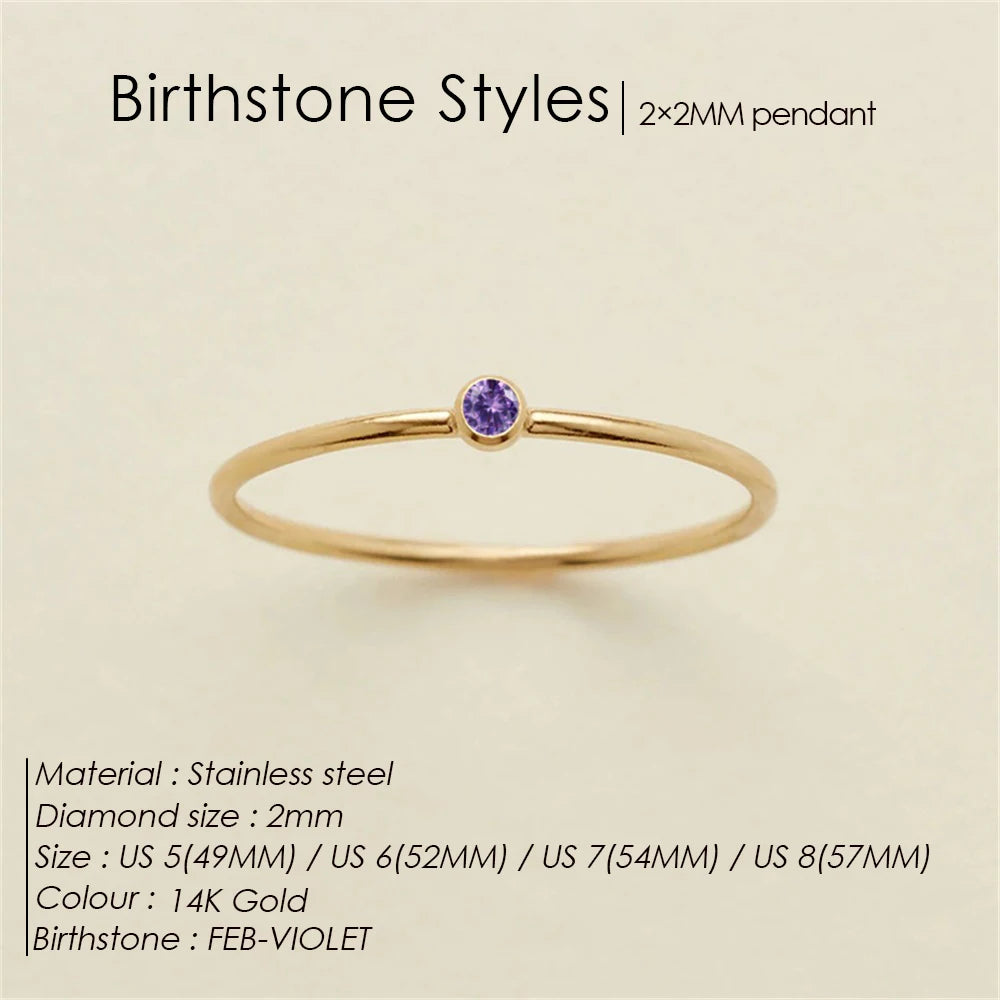 Emanco Stainless Steel Birthstone Ring Gold Color Simple Fashion Style for Women Festival Party Gift