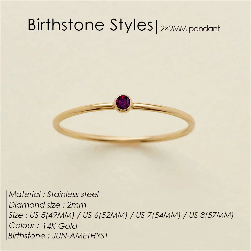 Emanco Stainless Steel Birthstone Ring Gold Color Simple Fashion Style for Women Festival Party Gift