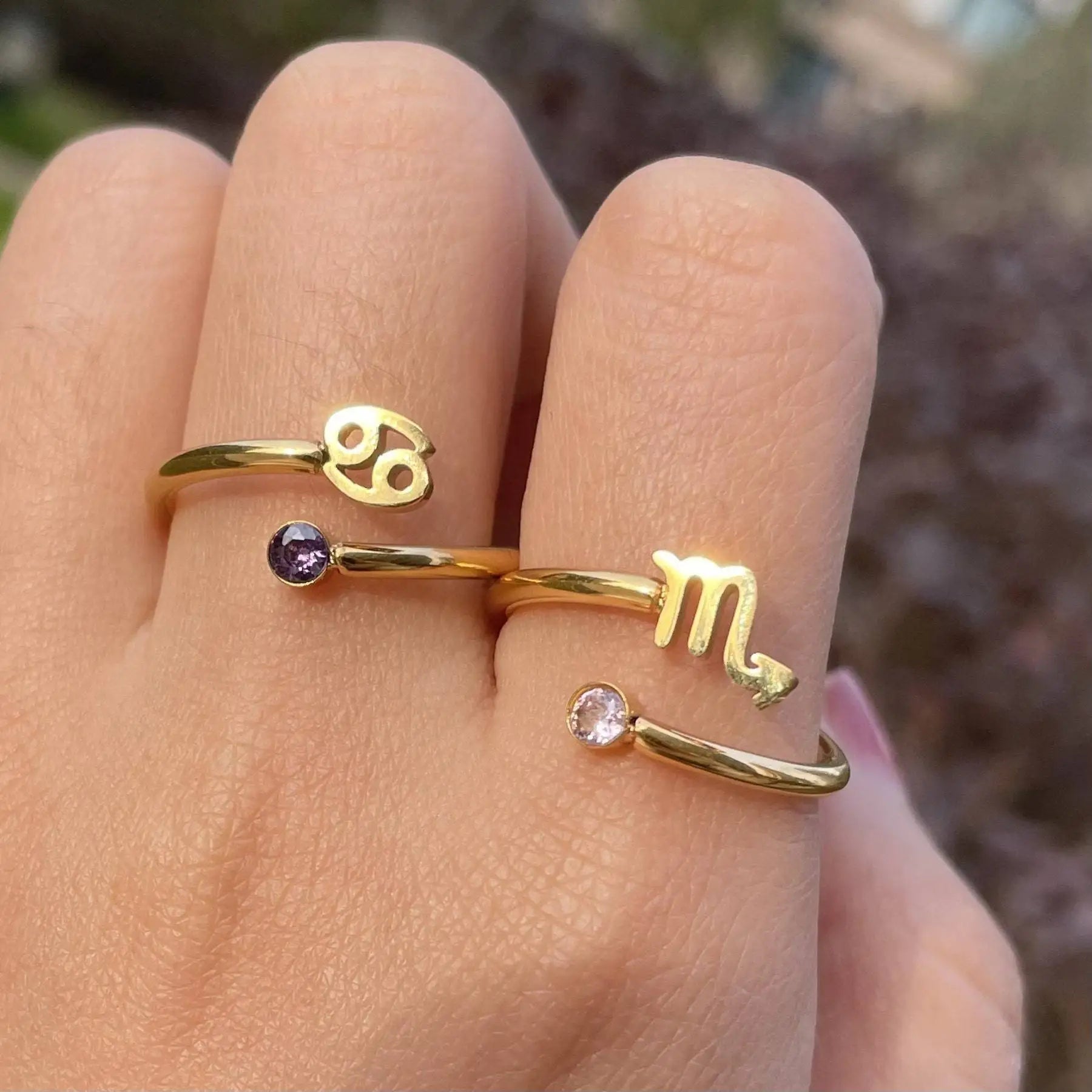 Gold Plated 12 Zodiac Sign Birthstone Adjustable Open Rings Horoscope for Women Jewelry Stainless Steel Rings