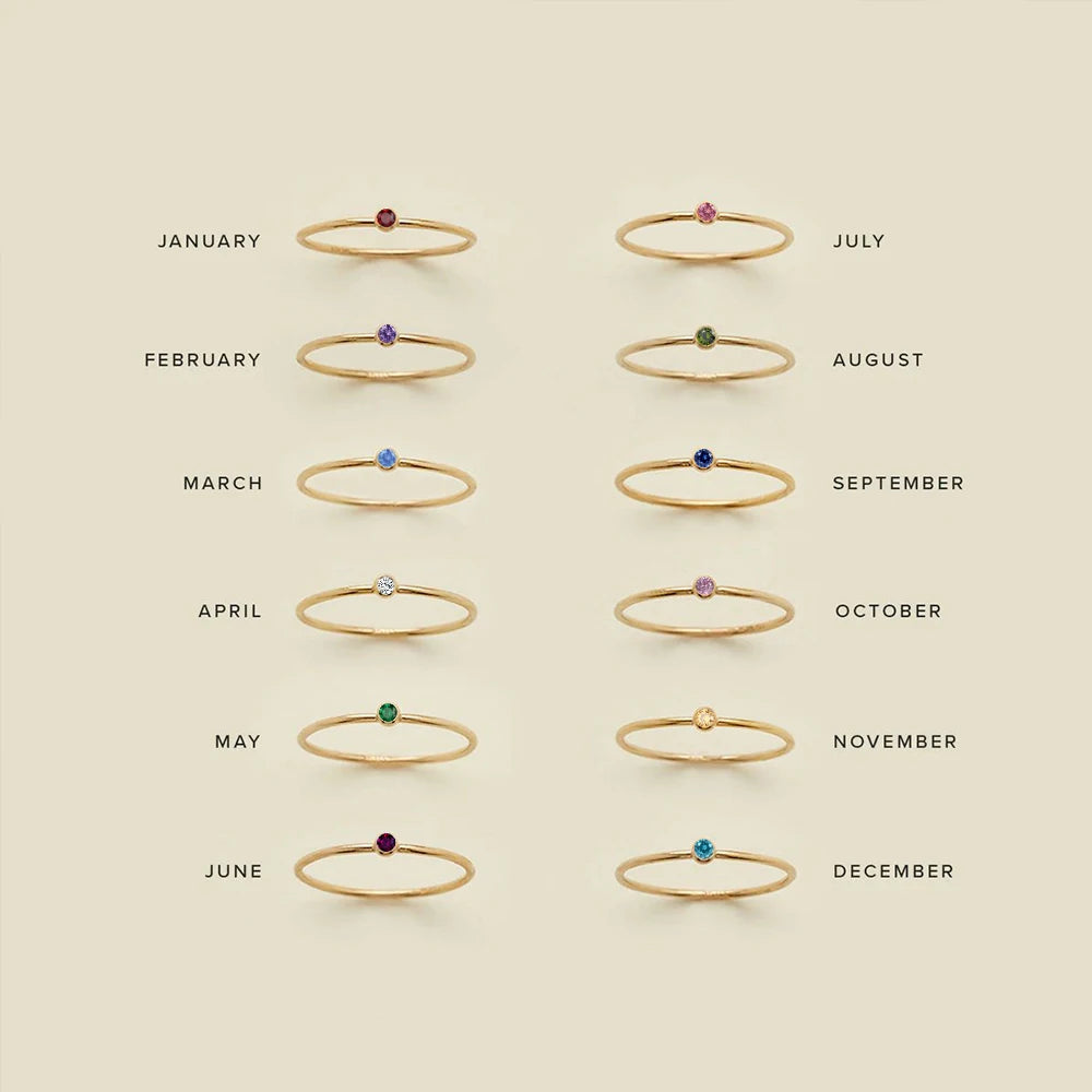 Emanco Stainless Steel Birthstone Ring Gold Color Simple Fashion Style for Women Festival Party Gift