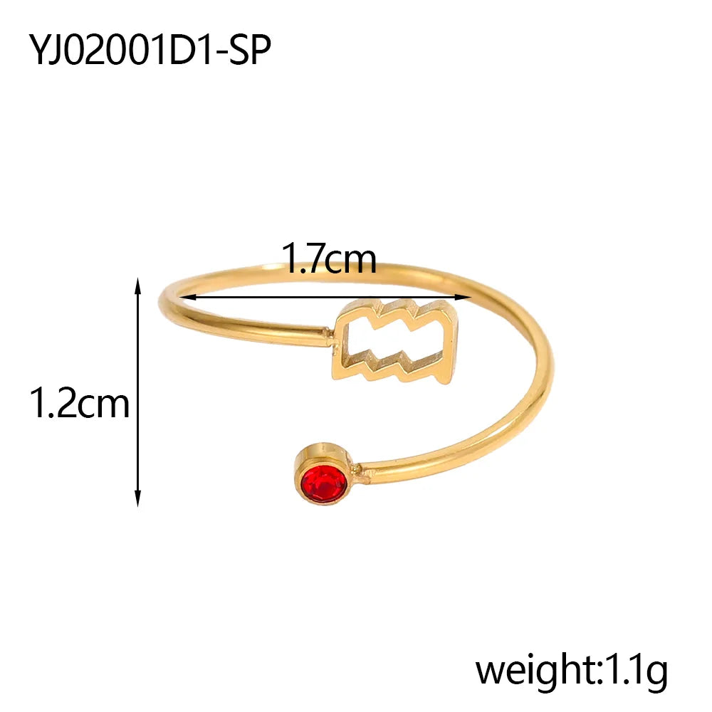 Gold Plated 12 Zodiac Sign Birthstone Adjustable Open Rings Horoscope for Women Jewelry Stainless Steel Rings
