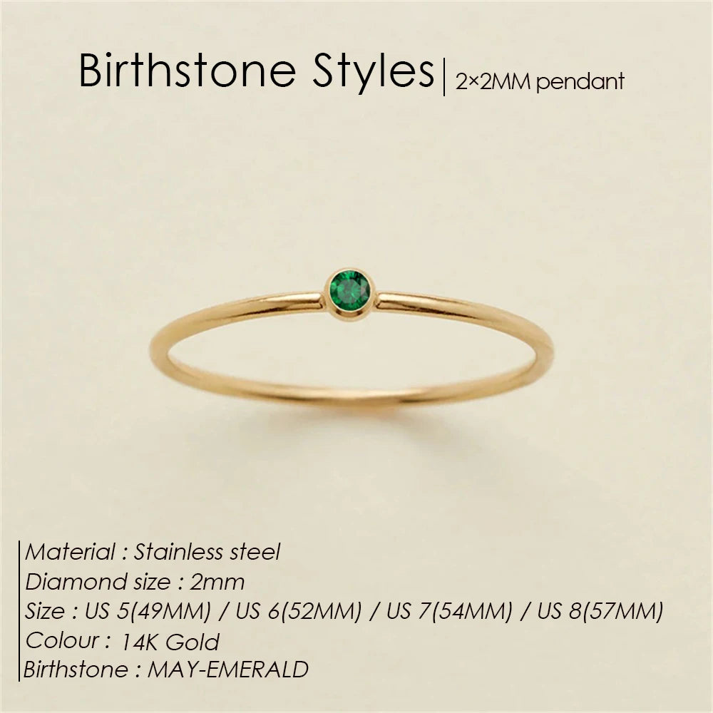 Emanco Stainless Steel Birthstone Ring Gold Color Simple Fashion Style for Women Festival Party Gift