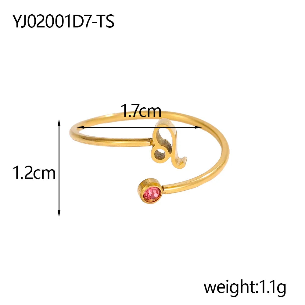 Gold Plated 12 Zodiac Sign Birthstone Adjustable Open Rings Horoscope for Women Jewelry Stainless Steel Rings