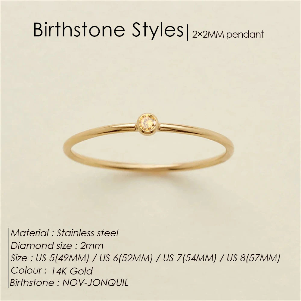 Emanco Stainless Steel Birthstone Ring Gold Color Simple Fashion Style for Women Festival Party Gift