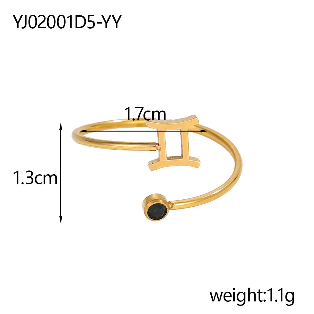 Gold Plated 12 Zodiac Sign Birthstone Adjustable Open Rings Horoscope for Women Jewelry Stainless Steel Rings