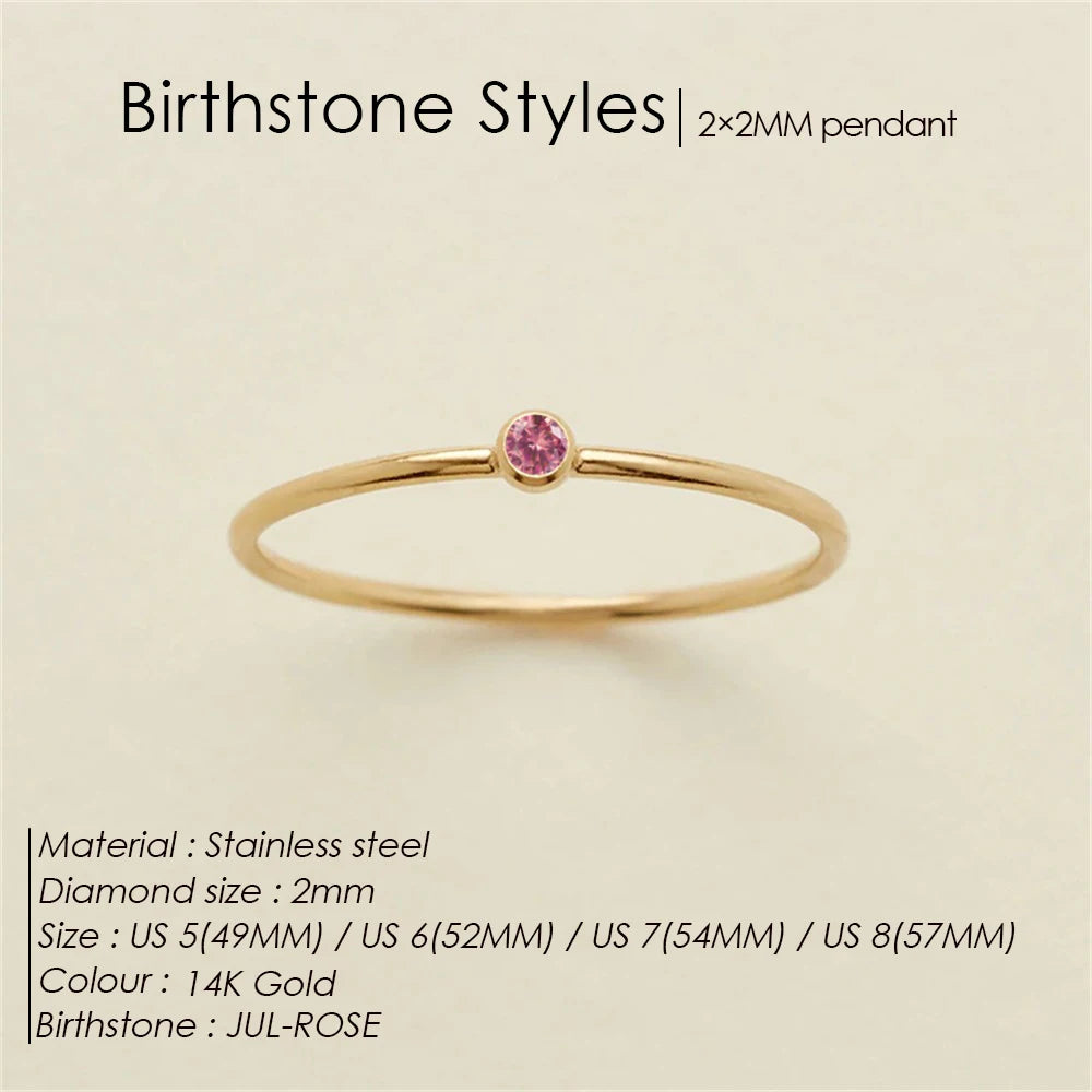 Emanco Stainless Steel Birthstone Ring Gold Color Simple Fashion Style for Women Festival Party Gift