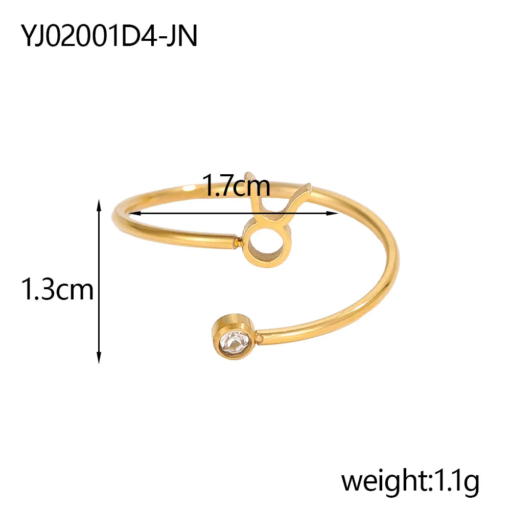 Gold Plated 12 Zodiac Sign Birthstone Adjustable Open Rings Horoscope for Women Jewelry Stainless Steel Rings