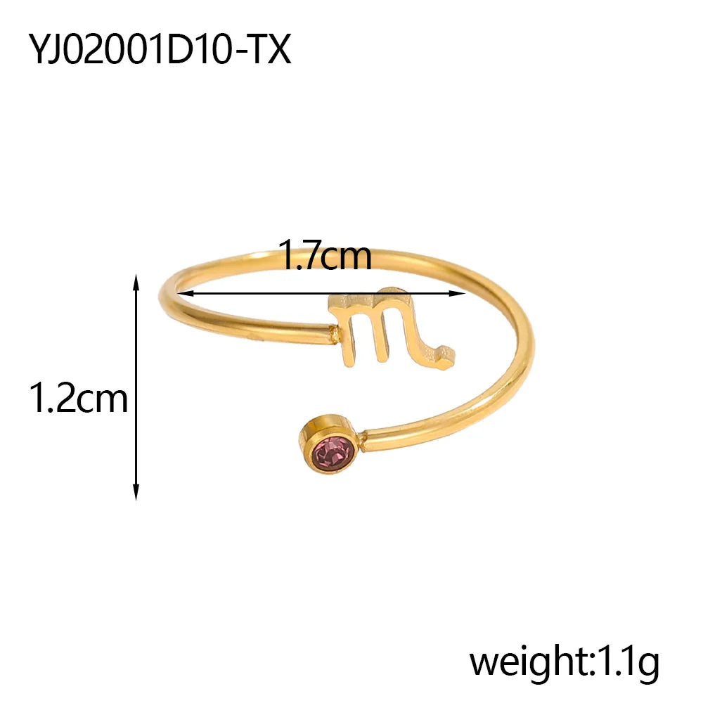 Gold Plated 12 Zodiac Sign Birthstone Adjustable Open Rings Horoscope for Women Jewelry Stainless Steel Rings