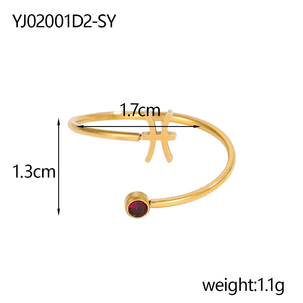 Gold Plated 12 Zodiac Sign Birthstone Adjustable Open Rings Horoscope for Women Jewelry Stainless Steel Rings