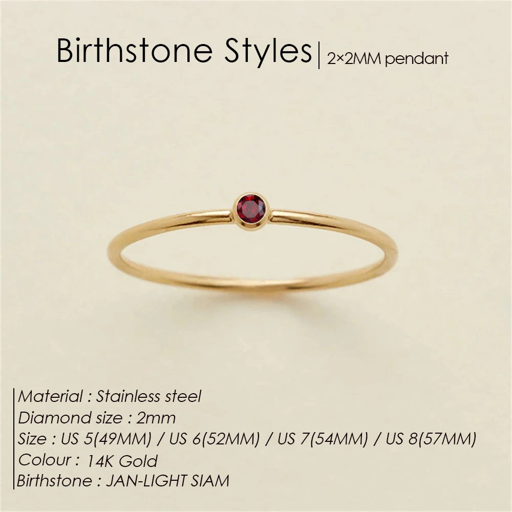 Emanco Stainless Steel Birthstone Ring Gold Color Simple Fashion Style for Women Festival Party Gift
