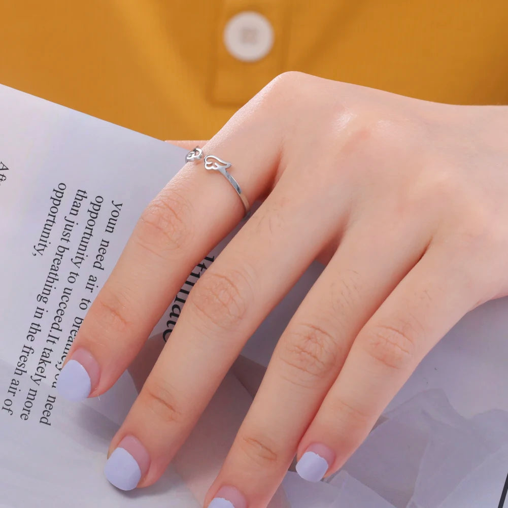 Cute Flying Angel Wing Adjustable Ring for Women Girls Stainless Steel Minimalist Jewelry Ring Party Lover Gift Wholesale