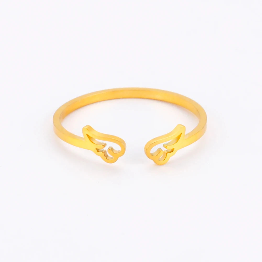 Cute Flying Angel Wing Adjustable Ring for Women Girls Stainless Steel Minimalist Jewelry Ring Party Lover Gift Wholesale